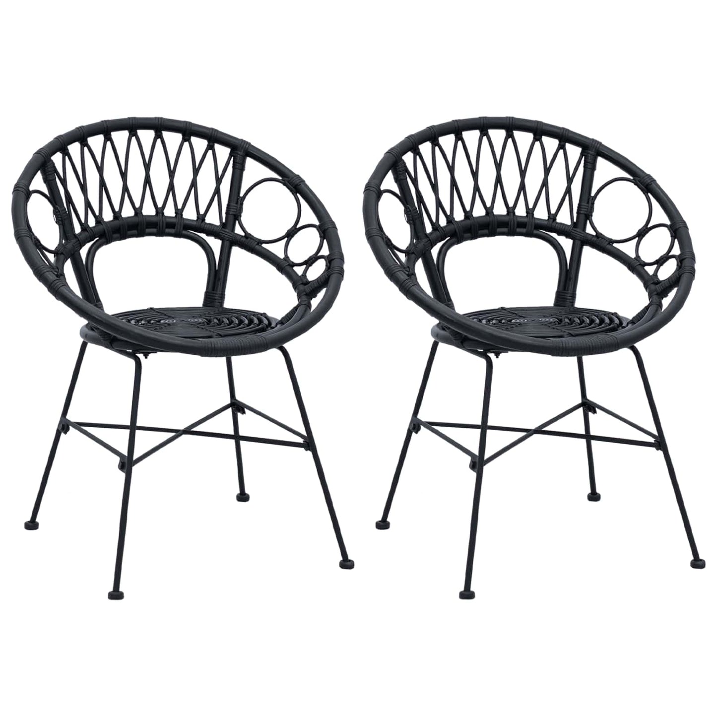 Esszimmerstuhl 2 stk. Rattan und Eisen Schwarz 54 x 65 x 82 cm