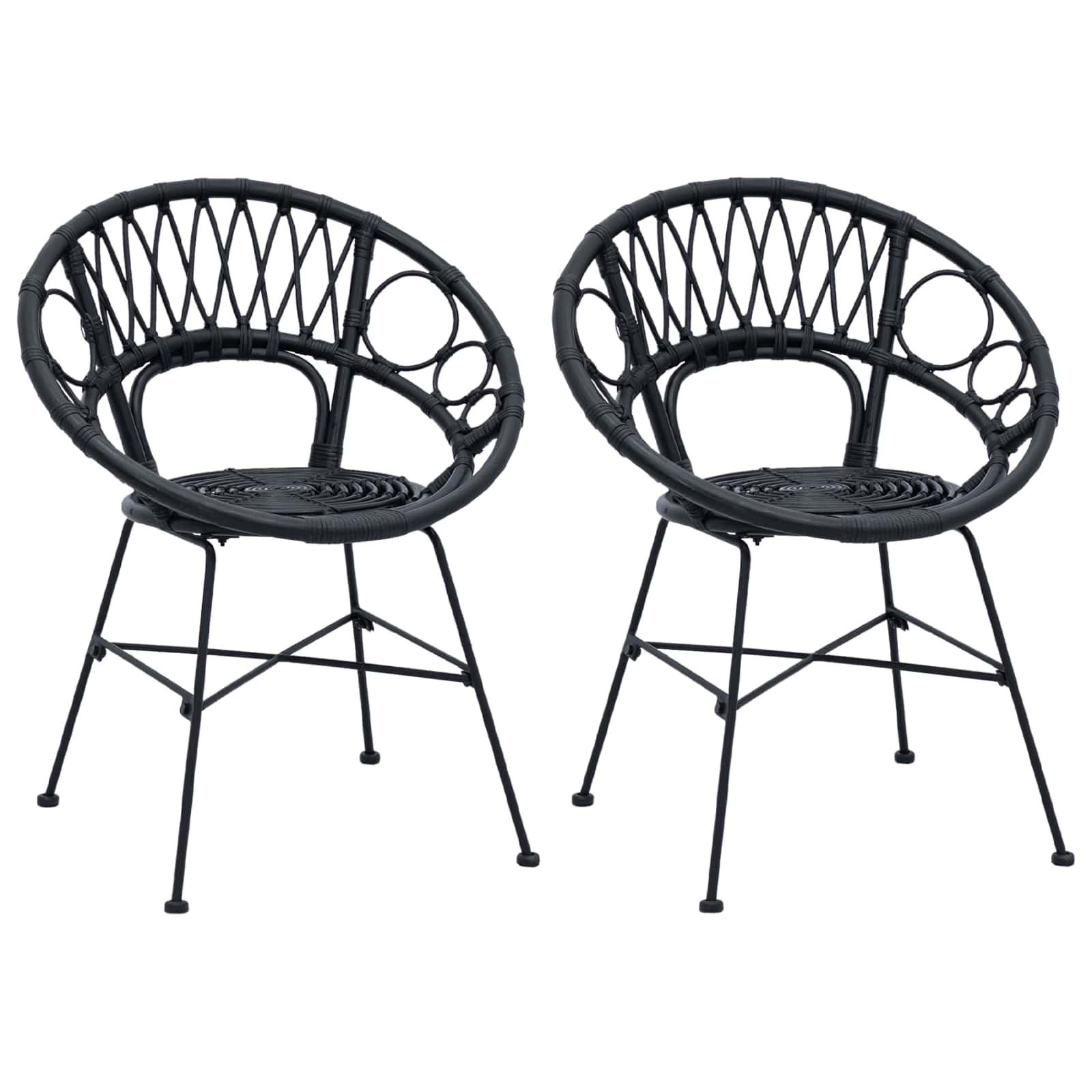 Esszimmerstuhl 2 stk. Rattan und Eisen Schwarz 54 x 65 x 82 cm