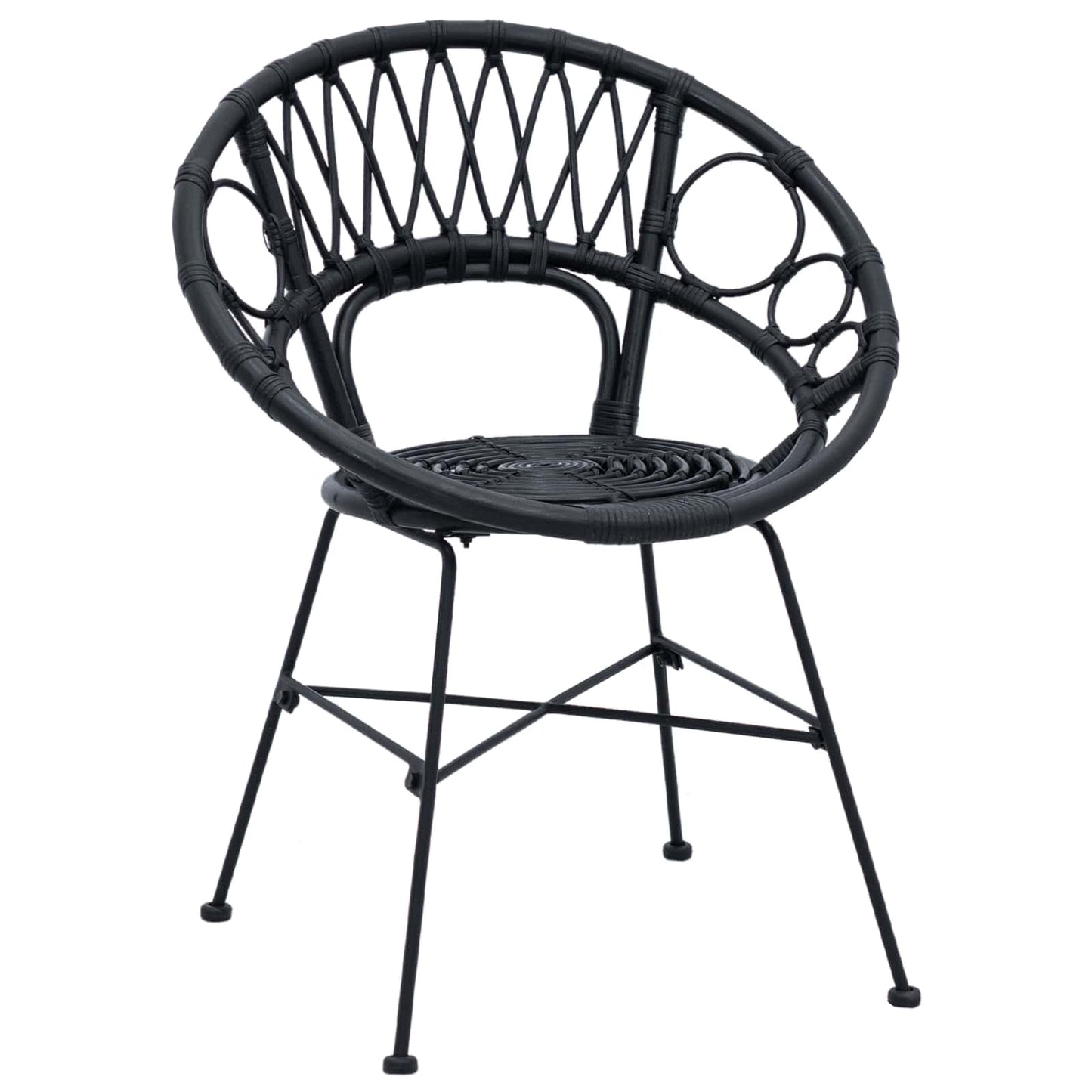Esszimmerstuhl 2 stk. Rattan und Eisen Schwarz 54 x 65 x 82 cm