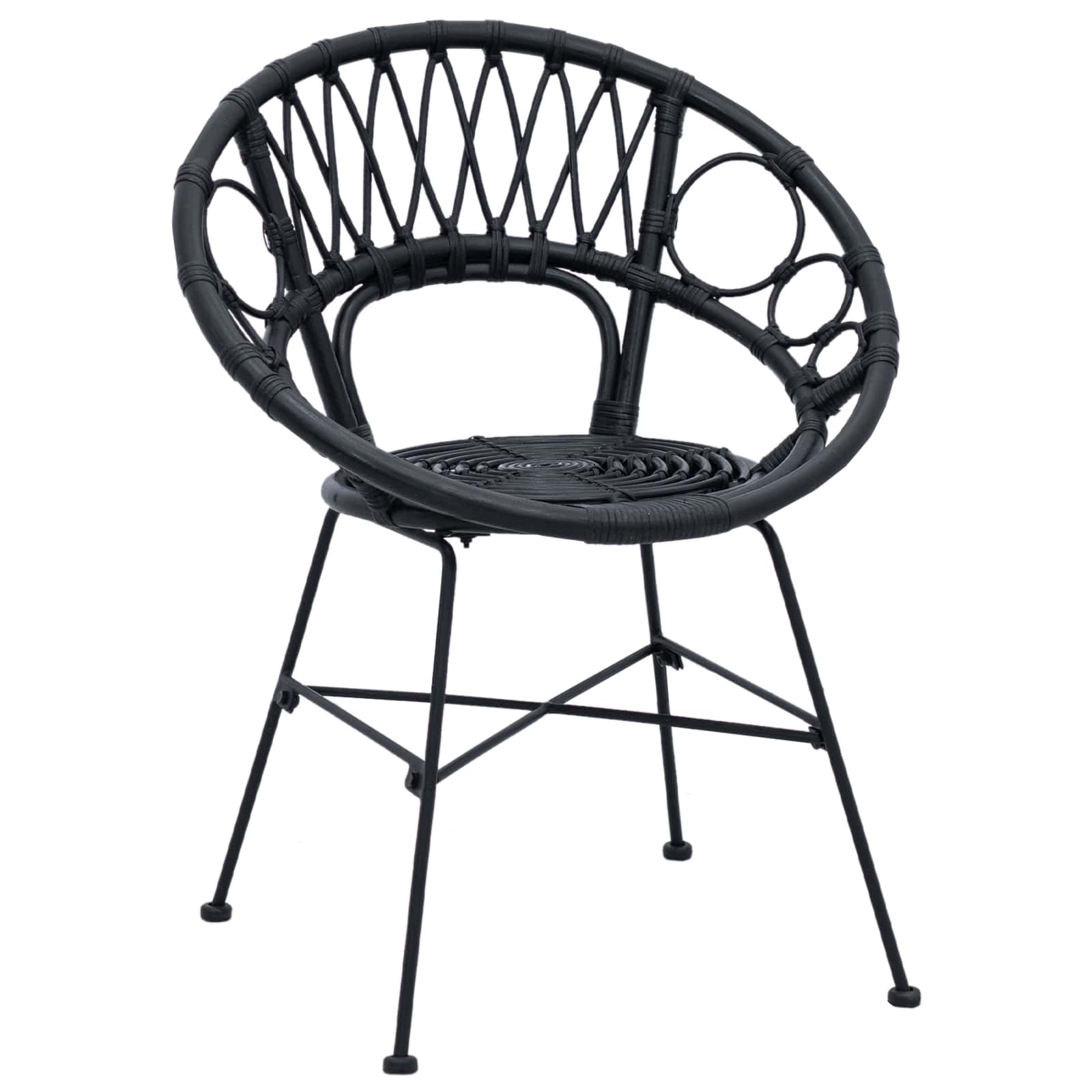 Esszimmerstuhl 2 stk. Rattan und Eisen Schwarz 54 x 65 x 82 cm