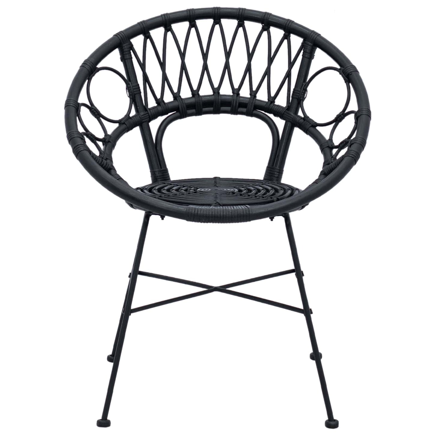 Esszimmerstuhl 2 stk. Rattan und Eisen Schwarz 54 x 65 x 82 cm