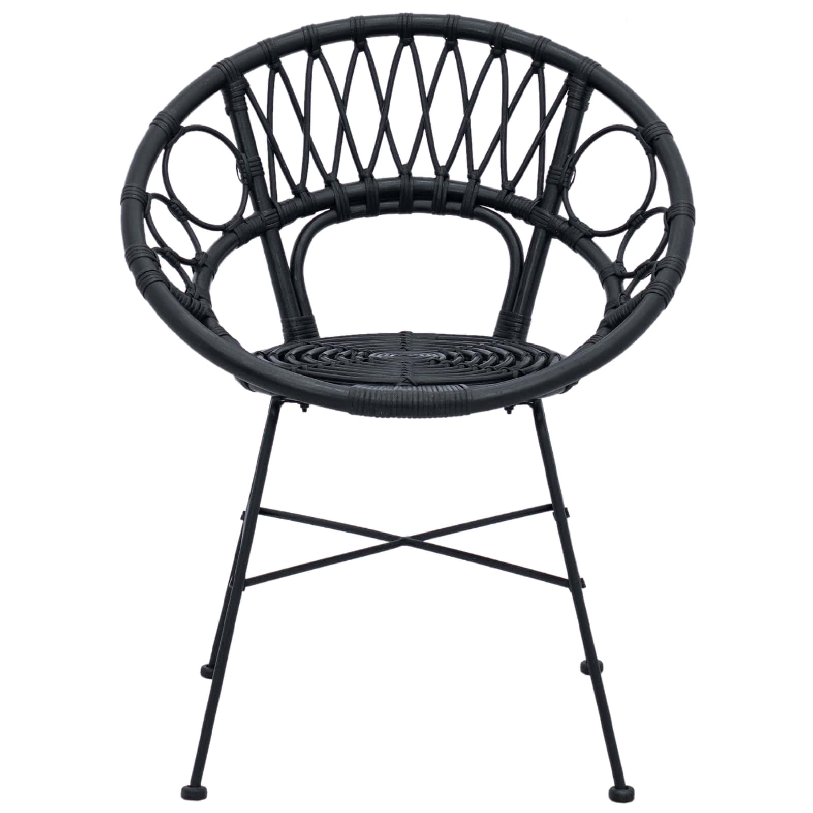 Esszimmerstuhl 2 stk. Rattan und Eisen Schwarz 54 x 65 x 82 cm