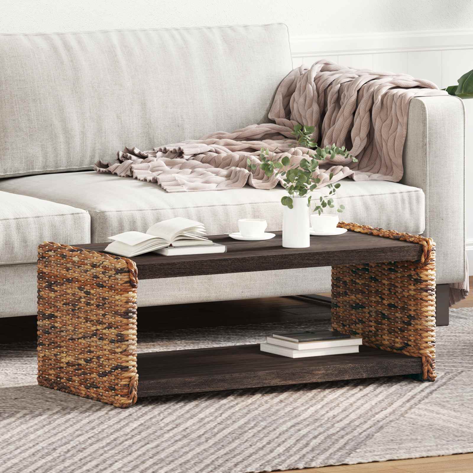 Couchtisch Natur 90 x 45 x 35 cm Massives Mahagoni Holz