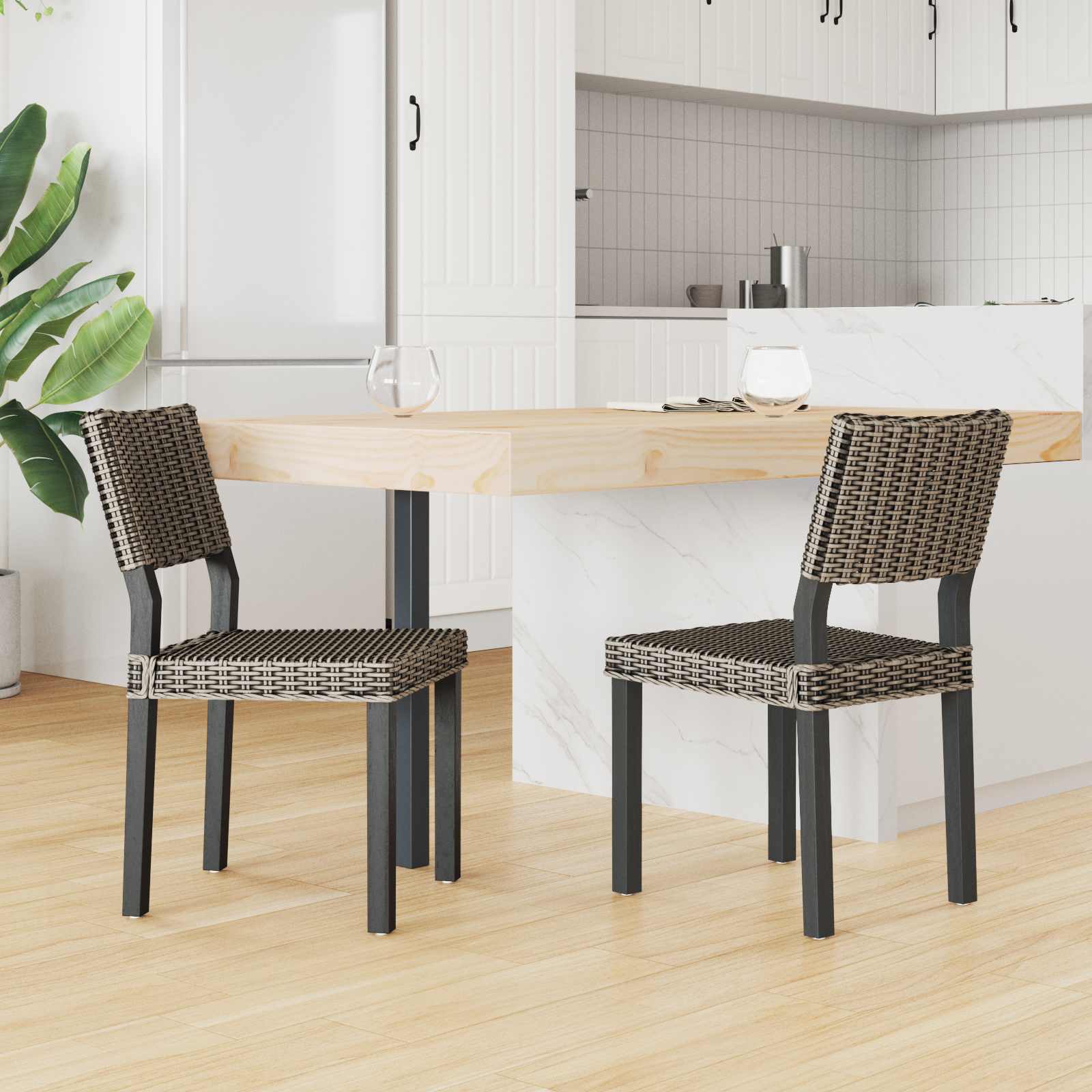Esszimmerstuhl GENDT 2 stk. Kubu Rattan Schwarz gewaschen