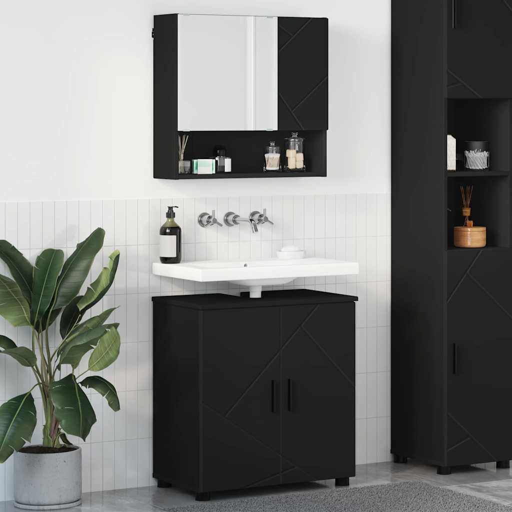 Badezimmermöbel-Set 2 Stk. Schwarz 61 x 35 x 64 cm