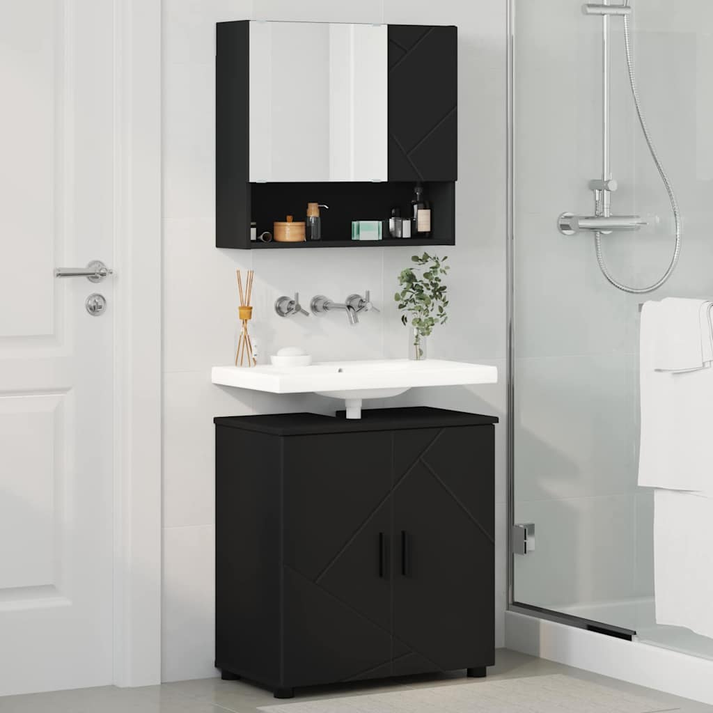 Badezimmermöbel-Set 2 Stk. Schwarz 61 x 35 x 64 cm