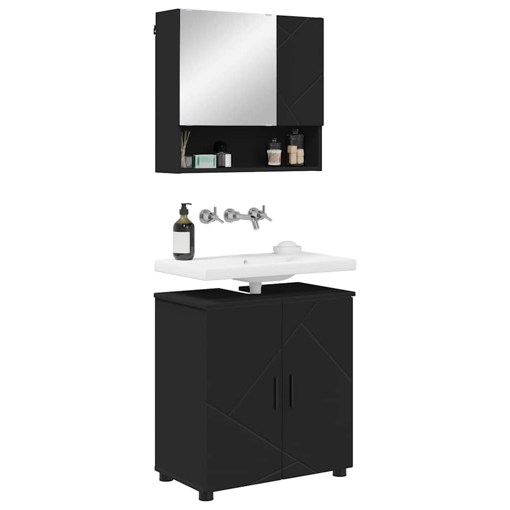 Badezimmermöbel-Set 2 Stk. Schwarz 61 x 35 x 64 cm