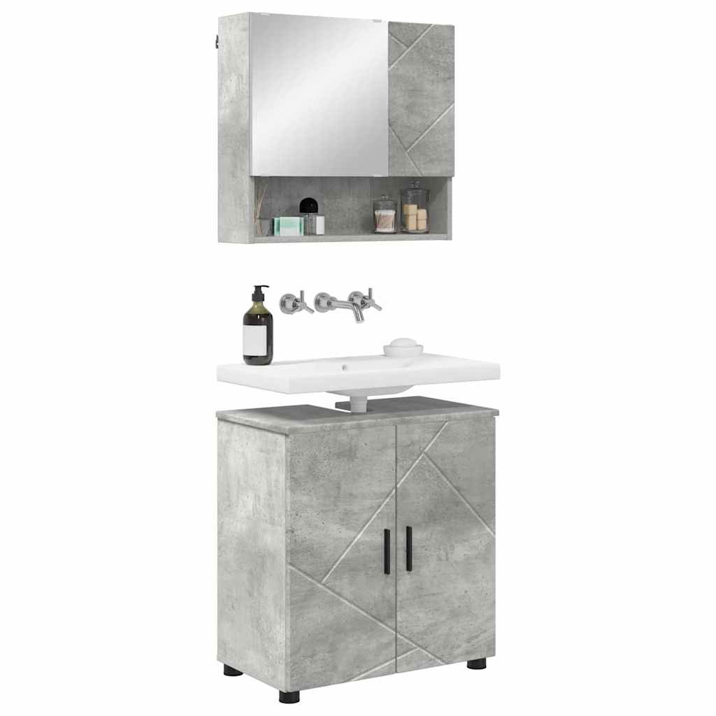 Badezimmermöbel-Set 2 pcs Beton Grau Holzwerkstoff & Metall