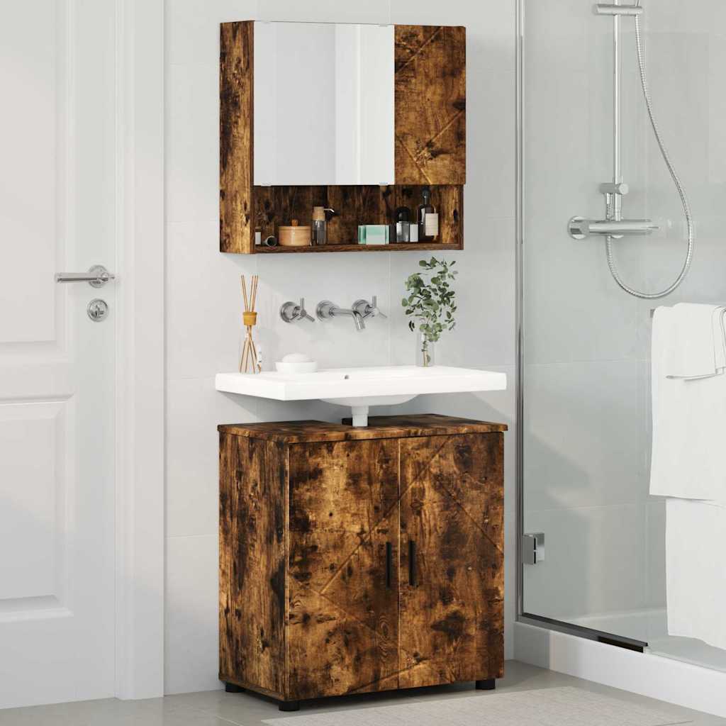 Badezimmermöbel-Set 2 stk. Geräucherte Eiche 61 x 35 x 64 cm