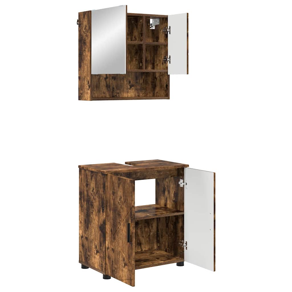 Badezimmermöbel-Set 2 stk. Geräucherte Eiche 61 x 35 x 64 cm