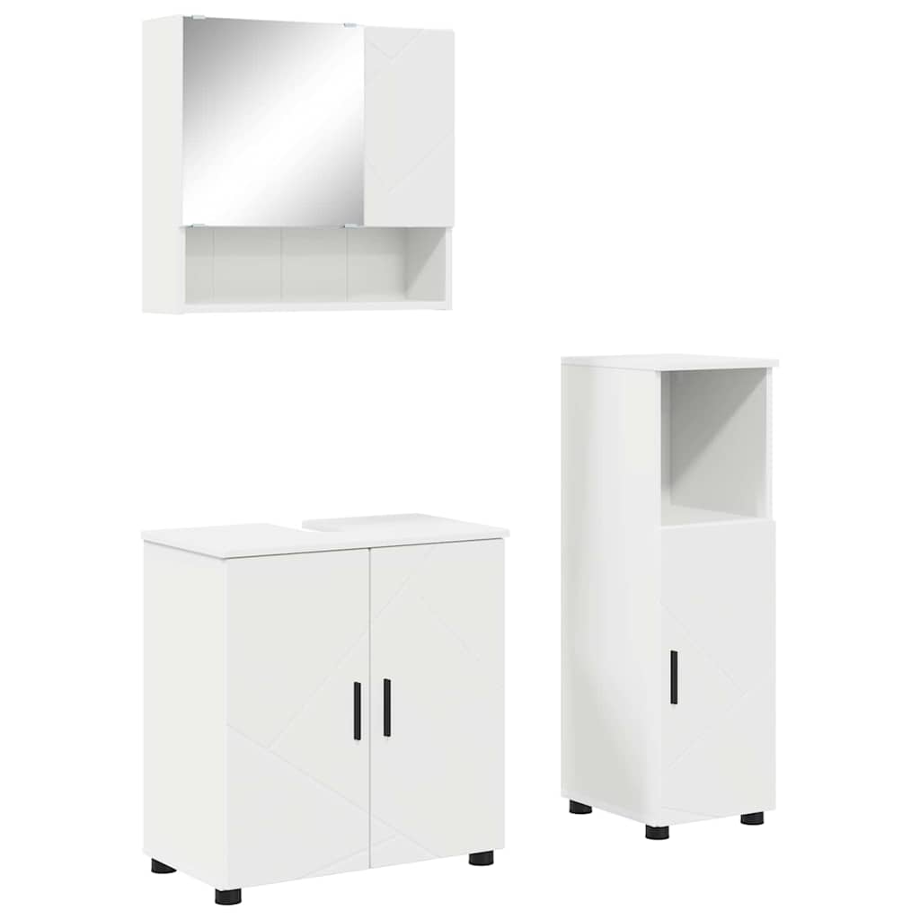 Badezimmermöbel-Set mit Tür 3 pcs Weiß Holzwerkstoff & Metall