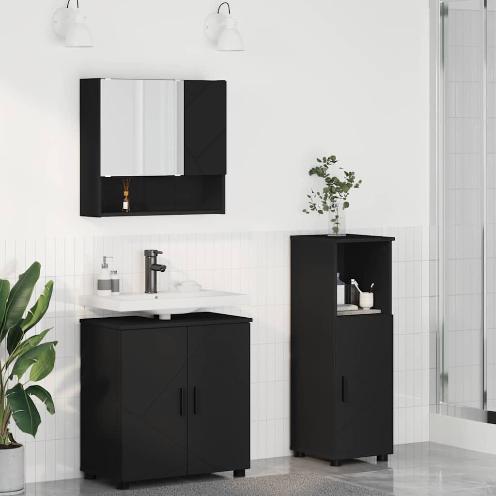Badezimmermöbel-Set 3 stk. Schwarz 61 x 35 x 64 cm