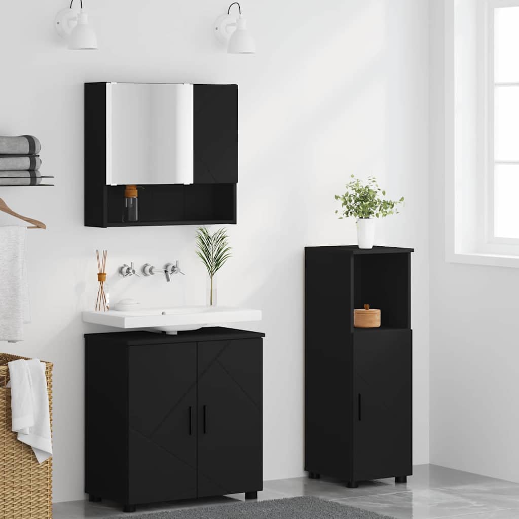 Badezimmermöbel-Set 3 stk. Schwarz 61 x 35 x 64 cm