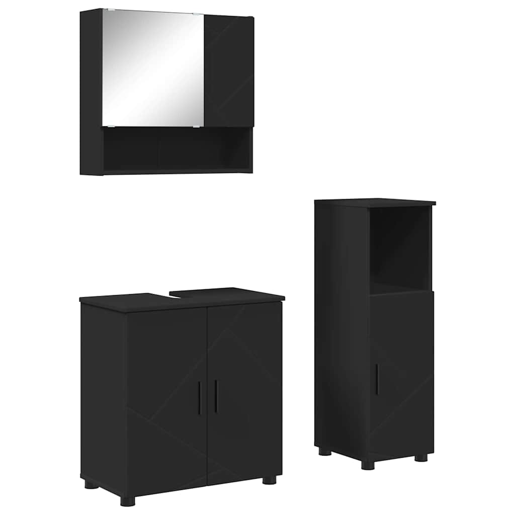Badezimmermöbel-Set 3 stk. Schwarz 61 x 35 x 64 cm