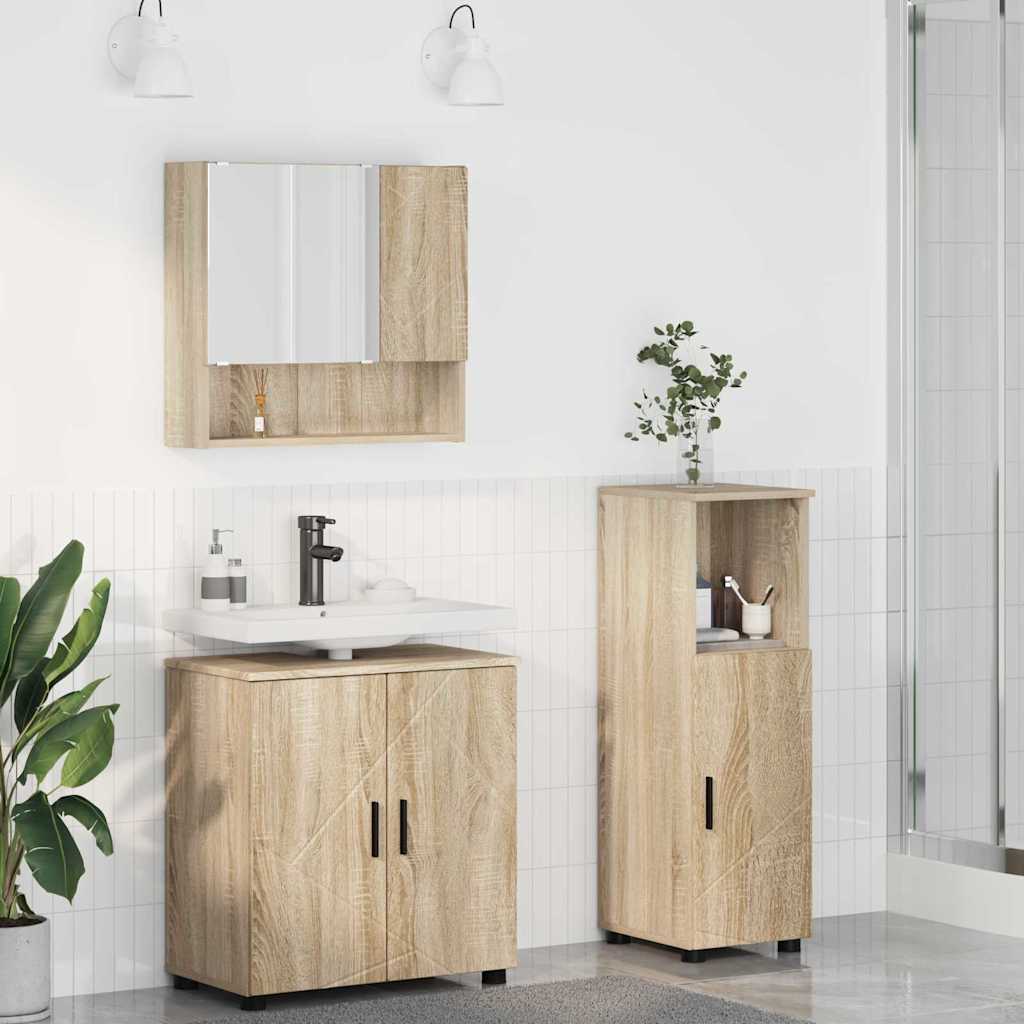 Badezimmermöbel-Set 3 stk. Sonoma-Eiche 61 x 35 x 64 cm