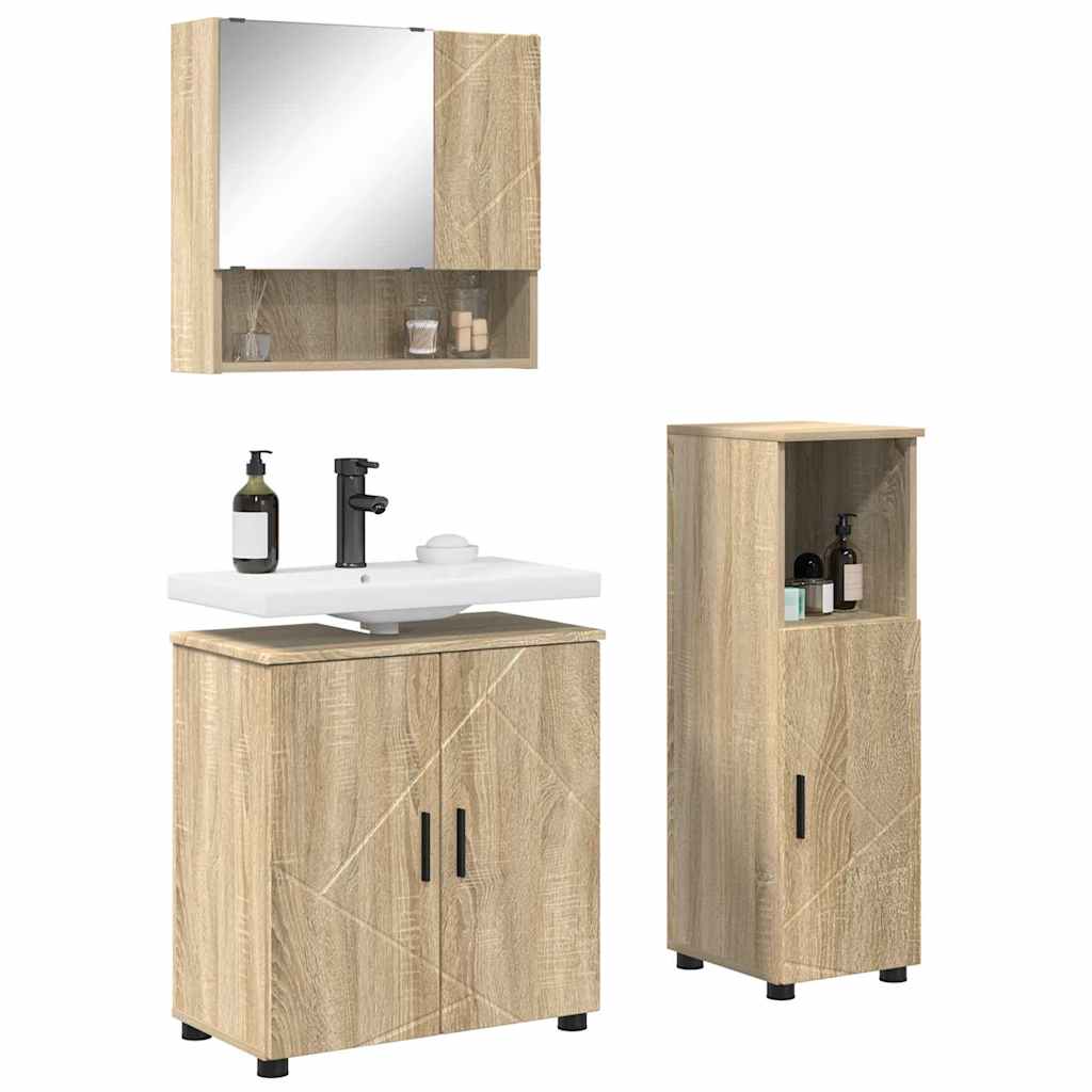 Badezimmermöbel-Set 3 stk. Sonoma-Eiche 61 x 35 x 64 cm