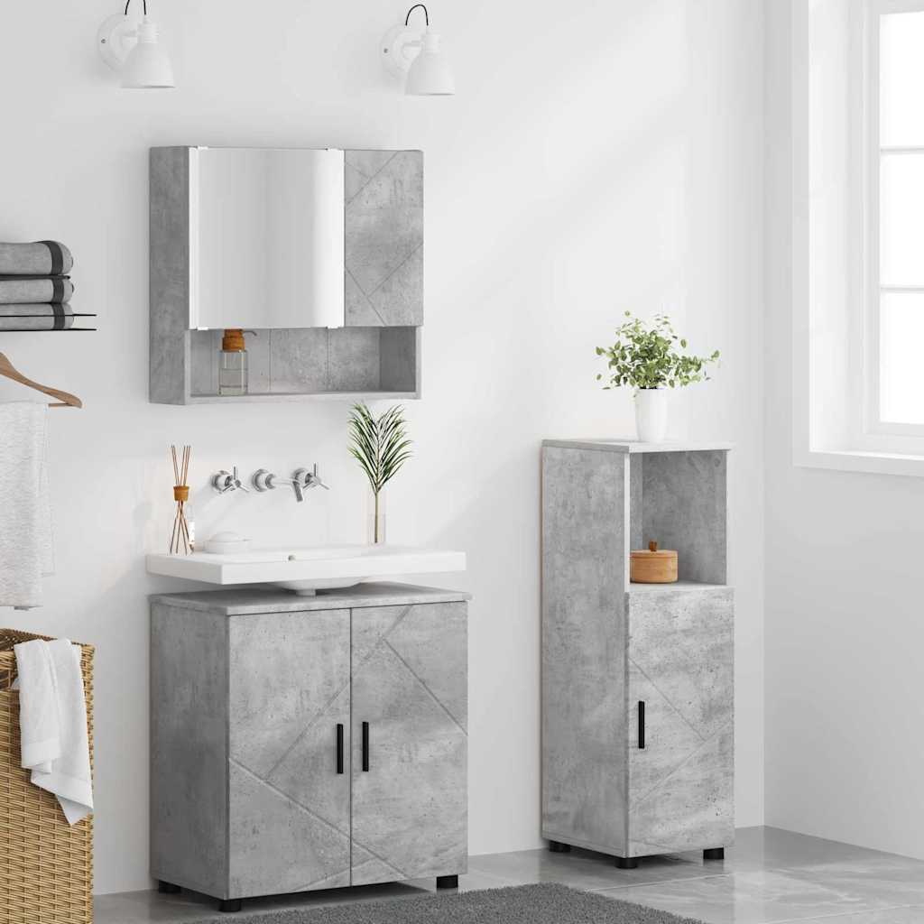 Badezimmermöbel-Set 3 stk. Beton Grau 61 x 35 x 64 cm