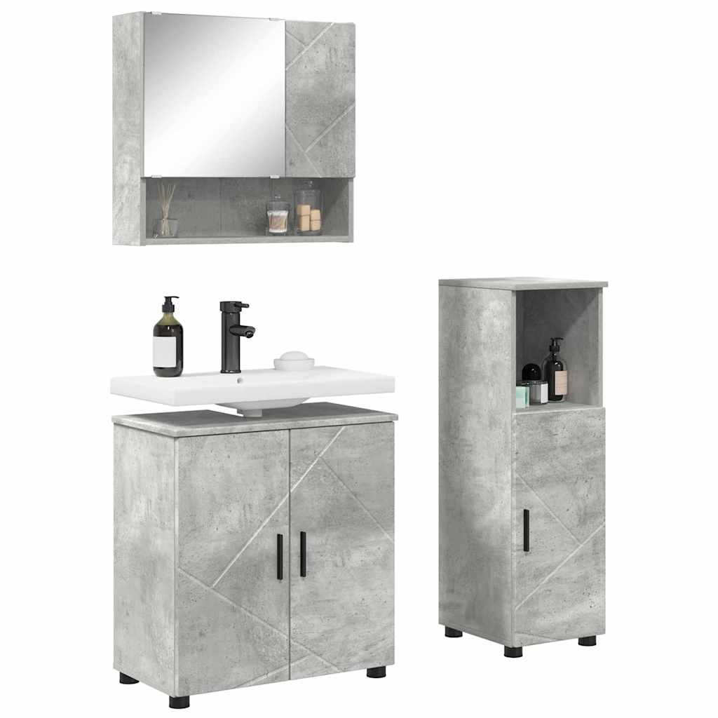 Badezimmermöbel-Set 3 stk. Beton Grau 61 x 35 x 64 cm