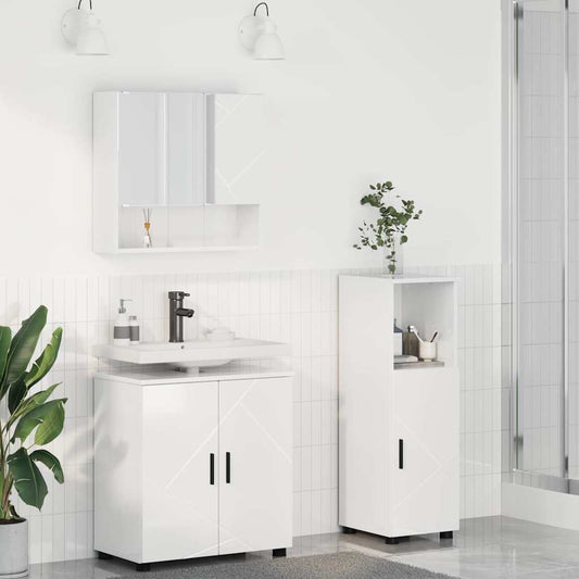 Badezimmermöbel-Set 3 stk. Hochglanz Weiß 61 x 35 x 64 cm