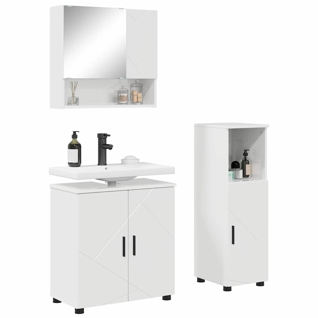 Badezimmermöbel-Set 3 stk. Hochglanz Weiß 61 x 35 x 64 cm