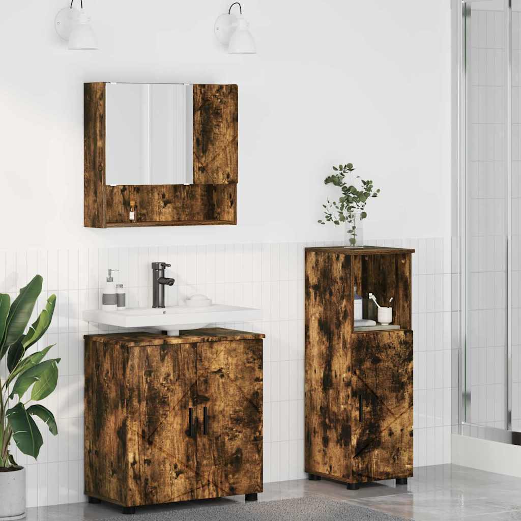 Badezimmermöbel-Set 3 stk. Geräucherte Eiche 61 x 35 x 64 cm