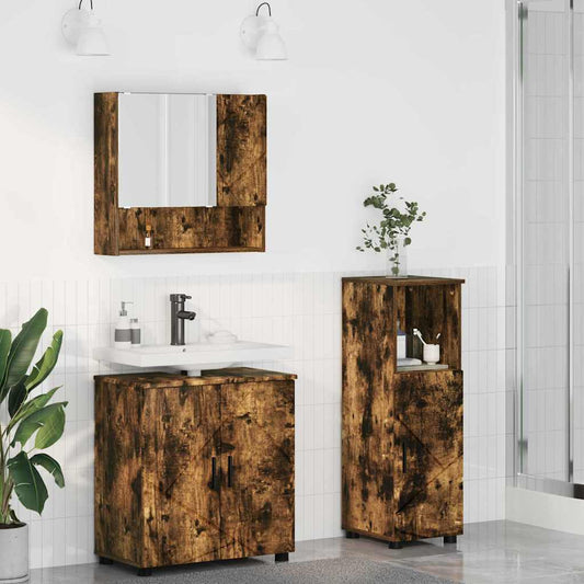 Badezimmermöbel-Set 3 stk. Geräucherte Eiche 61 x 35 x 64 cm