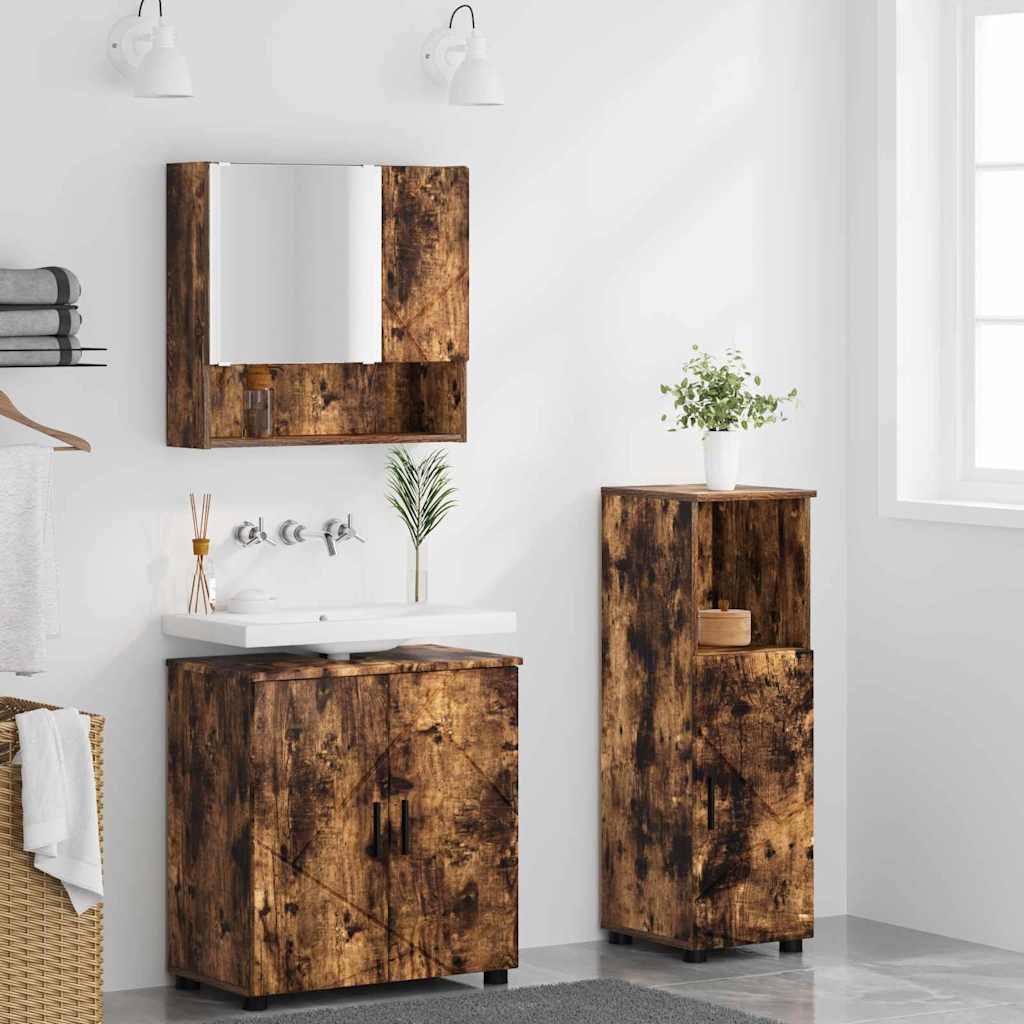Badezimmermöbel-Set 3 stk. Geräucherte Eiche 61 x 35 x 64 cm