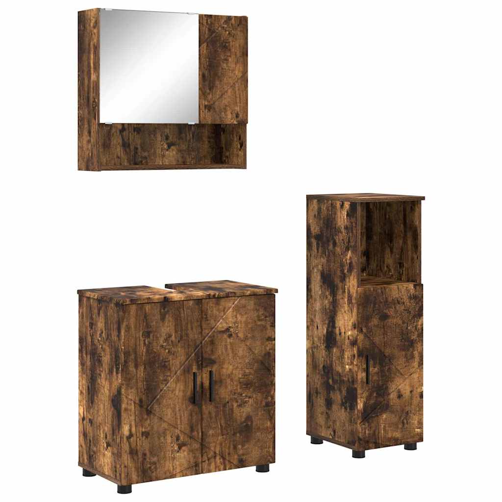 Badezimmermöbel-Set 3 stk. Geräucherte Eiche 61 x 35 x 64 cm