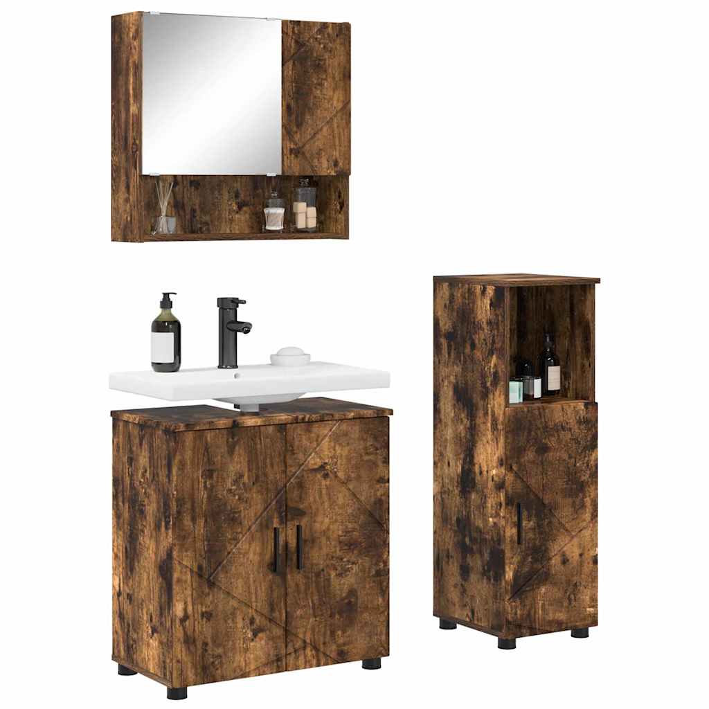 Badezimmermöbel-Set 3 stk. Geräucherte Eiche 61 x 35 x 64 cm