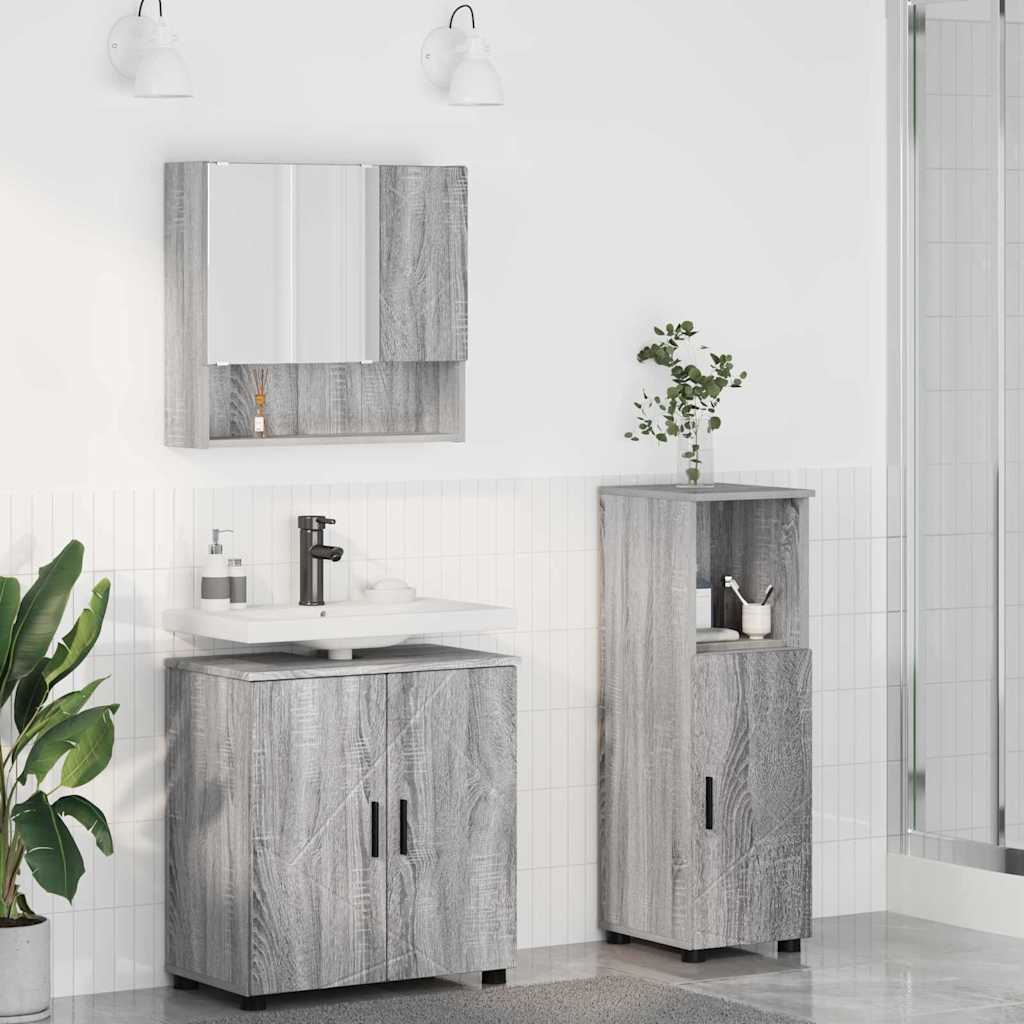 Badezimmermöbel-Set 3 stk. Graues Sonoma 61 x 35 x 64 cm
