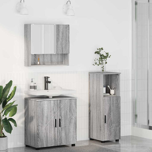 Badezimmermöbel-Set 3 stk. Graues Sonoma 61 x 35 x 64 cm