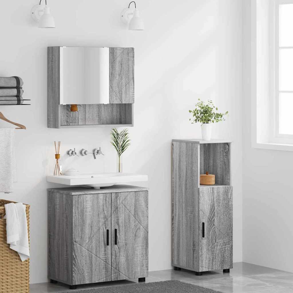 Badezimmermöbel-Set 3 stk. Graues Sonoma 61 x 35 x 64 cm