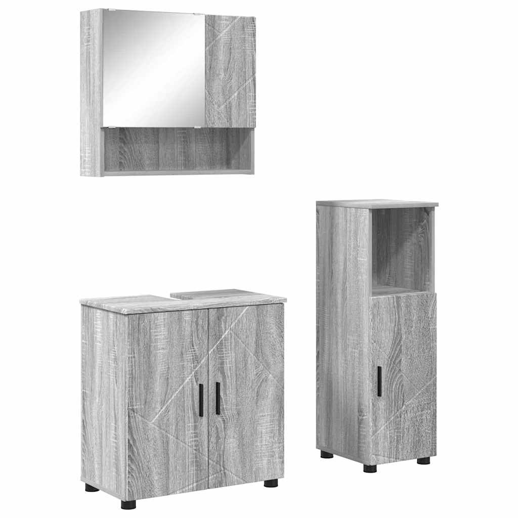 Badezimmermöbel-Set 3 stk. Graues Sonoma 61 x 35 x 64 cm