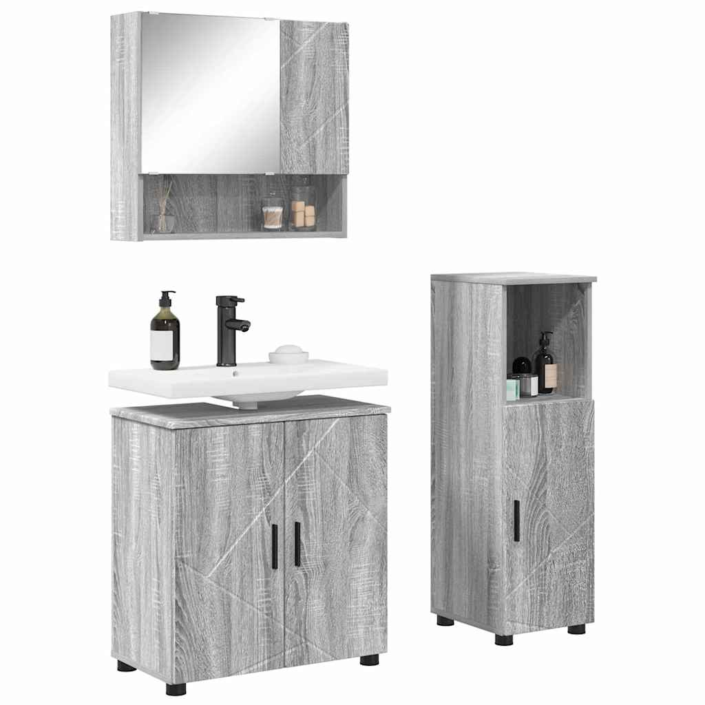 Badezimmermöbel-Set 3 stk. Graues Sonoma 61 x 35 x 64 cm
