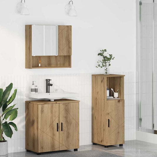 Badezimmermöbel-Set 3 stk. Artisan-Eiche 61 x 35 x 64 cm