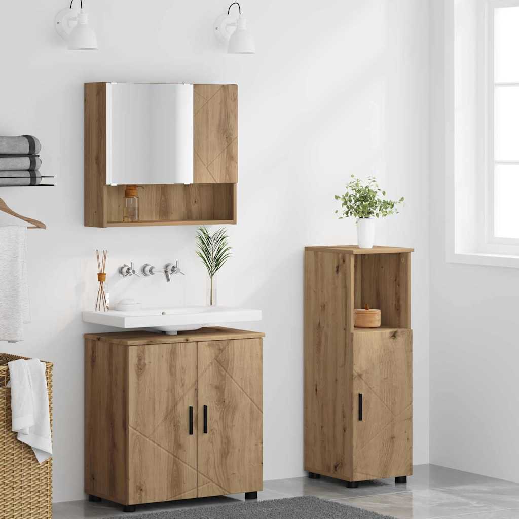 Badezimmermöbel-Set 3 Stk. Artisan-Eiche 61 x 35 x 64 cm