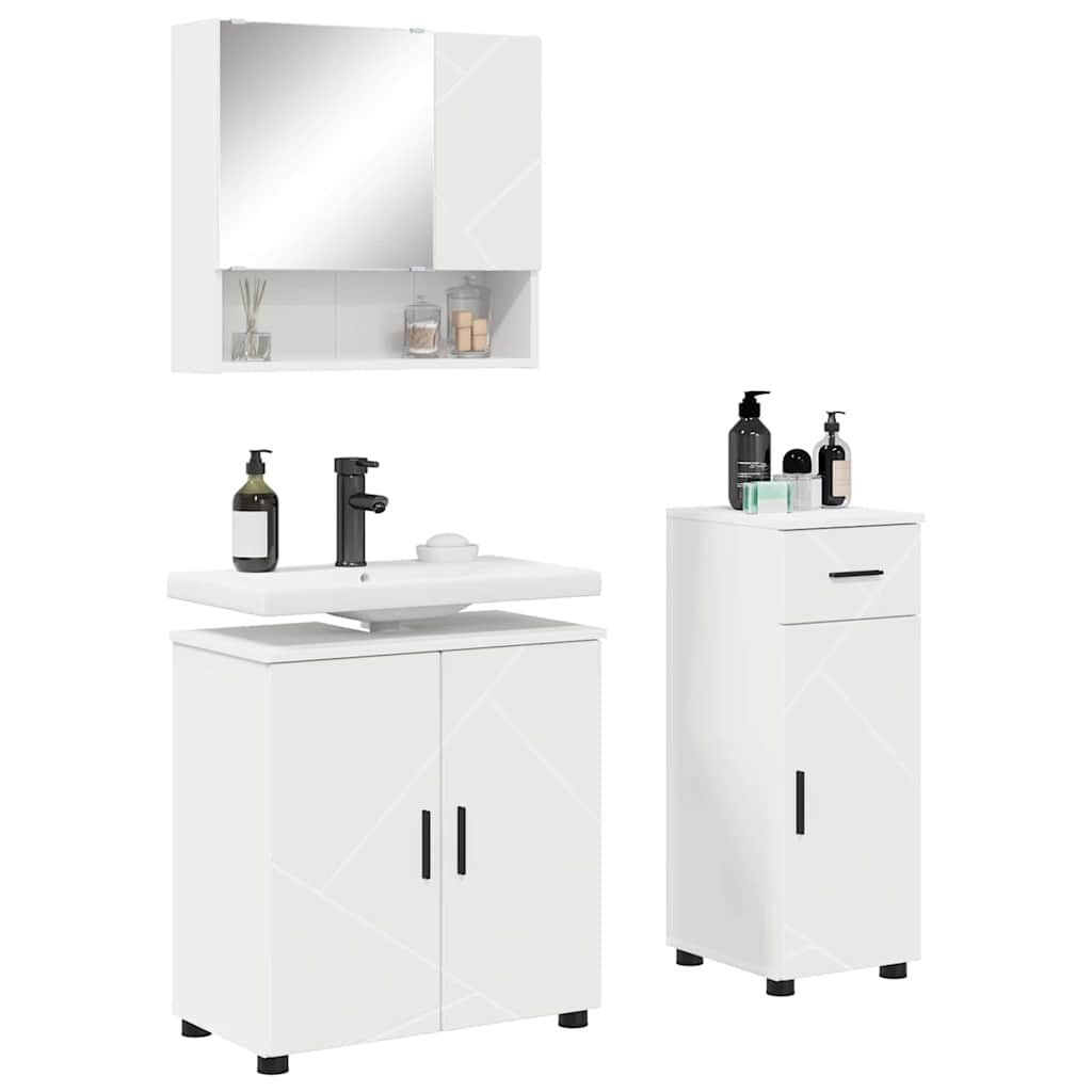 Badezimmermöbel-Set mit Tür 3 pcs Weiß Holzwerkstoff & Metall