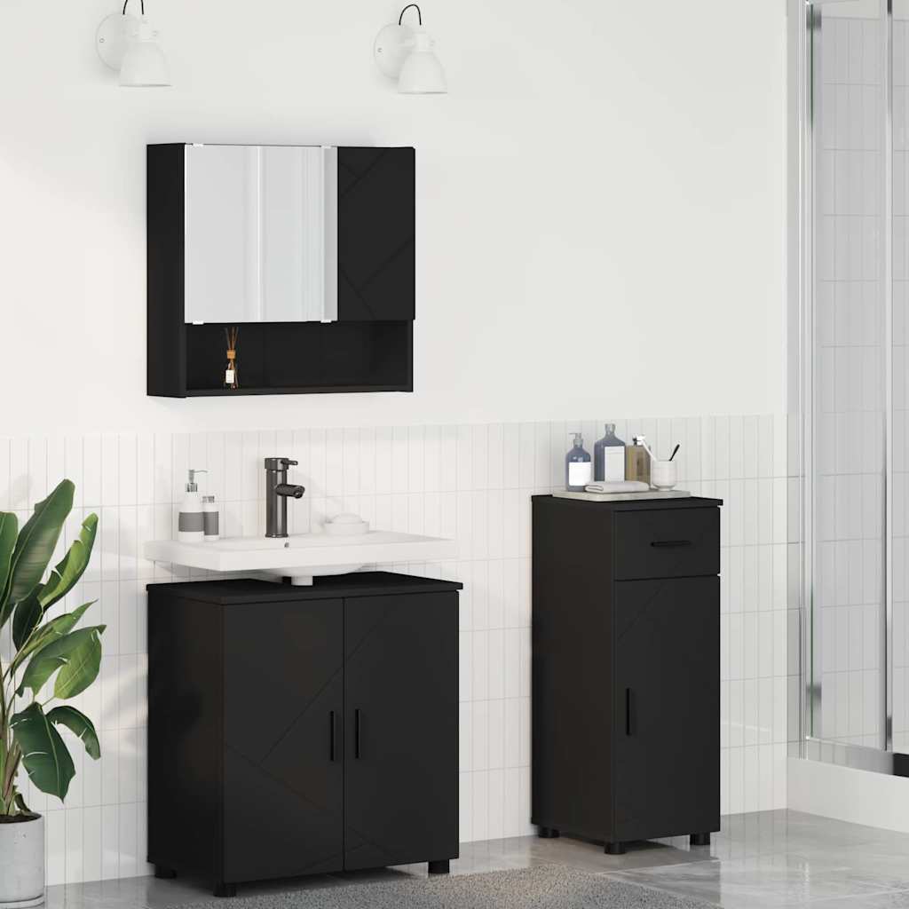Badezimmermöbel-Set 3 stk. Schwarz 61 x 35 x 64 cm