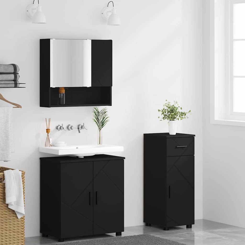 Badezimmermöbel-Set 3 stk. Schwarz 61 x 35 x 64 cm