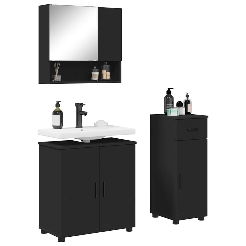 Badezimmermöbel-Set 3 stk. Schwarz 61 x 35 x 64 cm