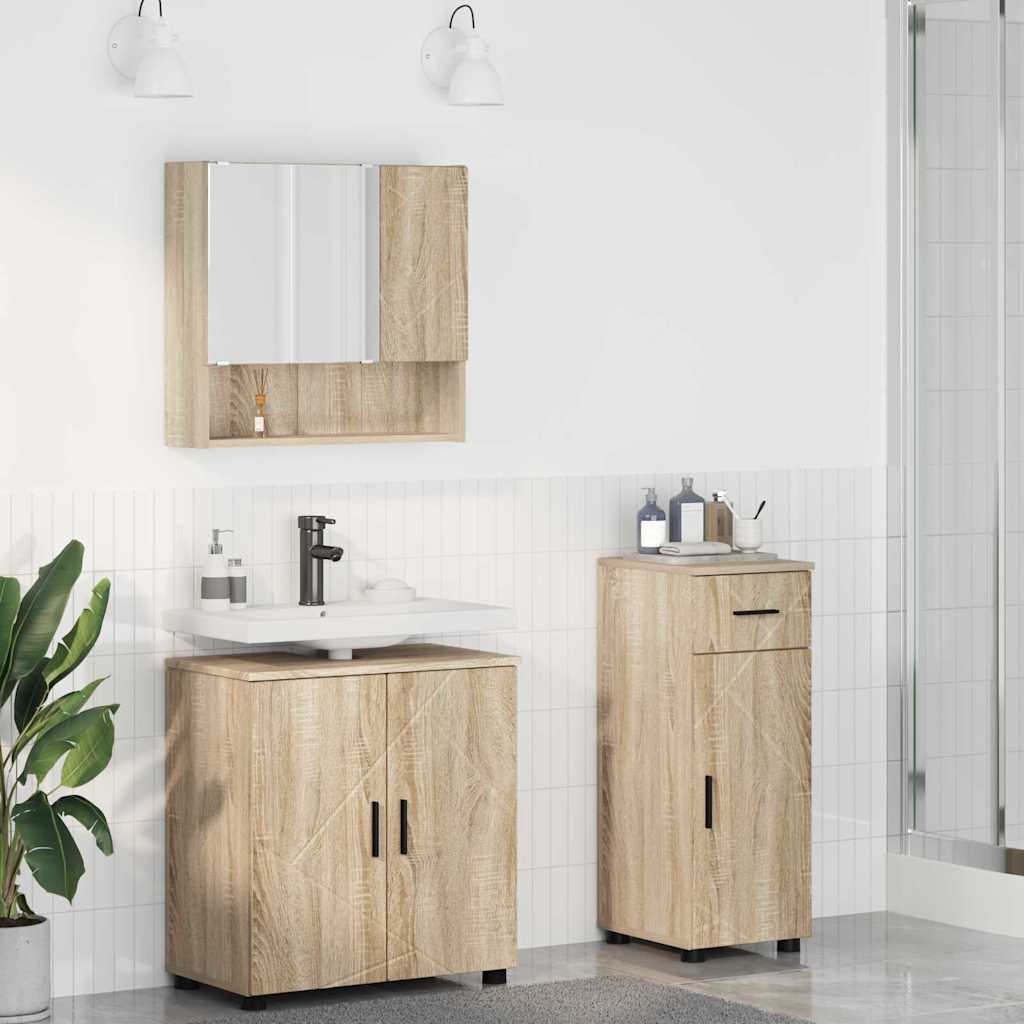 Badezimmermöbel-Set 3 stk. Sonoma-Eiche 61 x 35 x 64 cm
