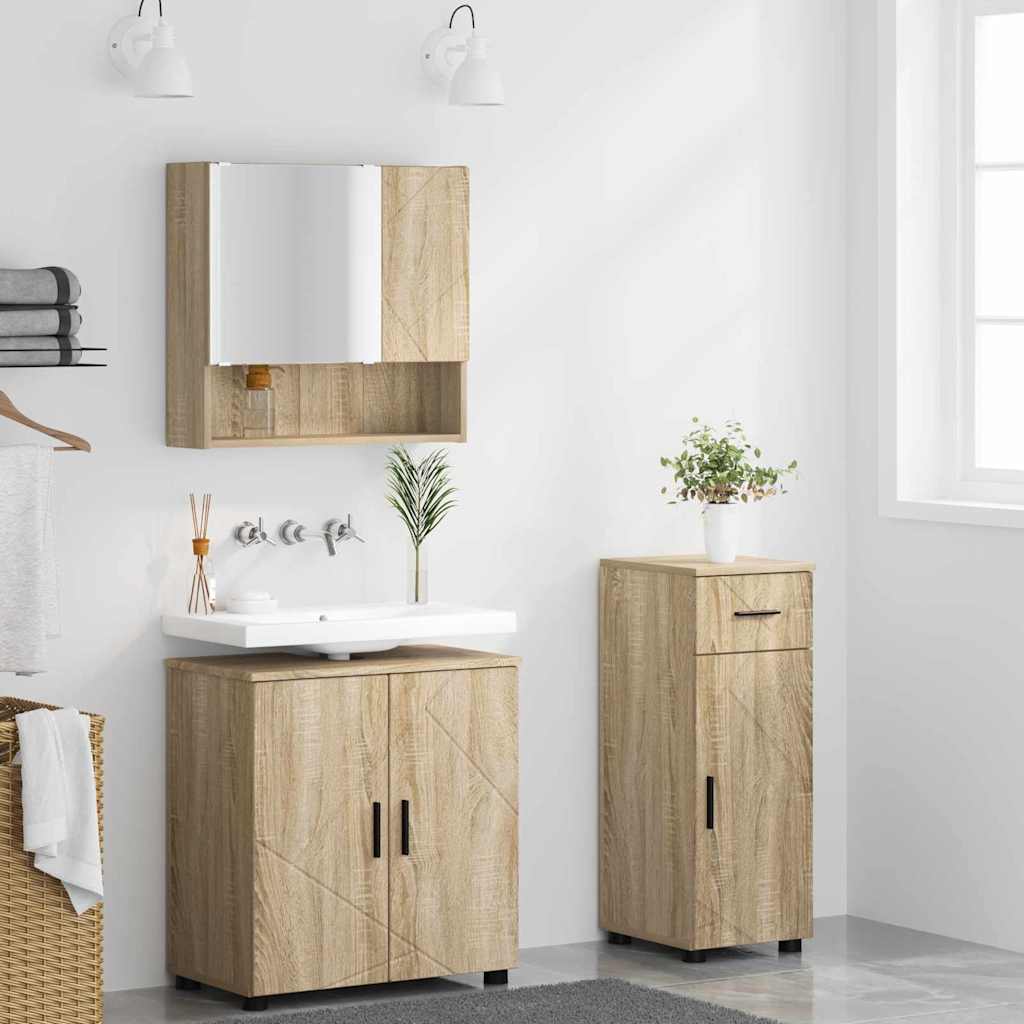 Badezimmermöbel-Set 3 stk. Sonoma-Eiche 61 x 35 x 64 cm