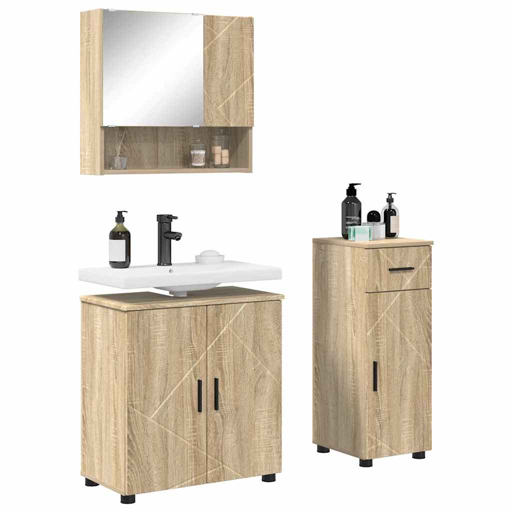 Badezimmermöbel-Set 3 stk. Sonoma-Eiche 61 x 35 x 64 cm