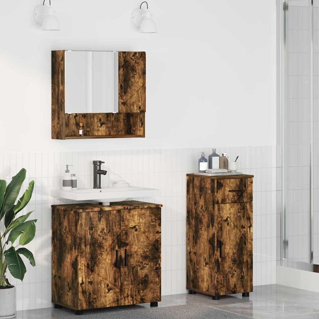 Badezimmermöbel-Set 3 stk. Geräucherte Eiche 61 x 35 x 64 cm
