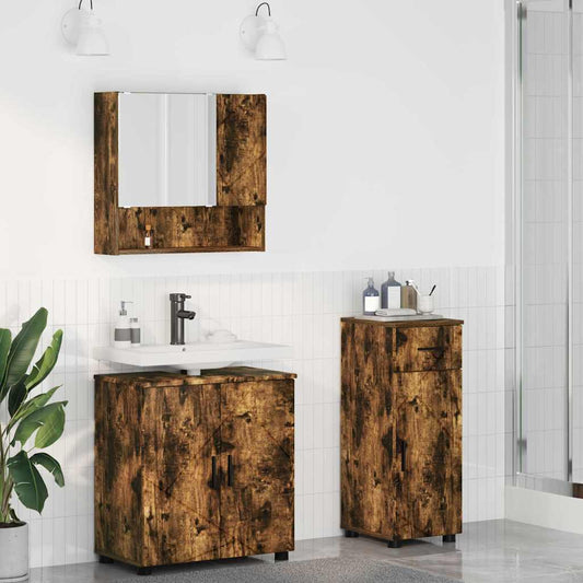 Badezimmermöbel-Set 3 stk. Geräucherte Eiche 61 x 35 x 64 cm