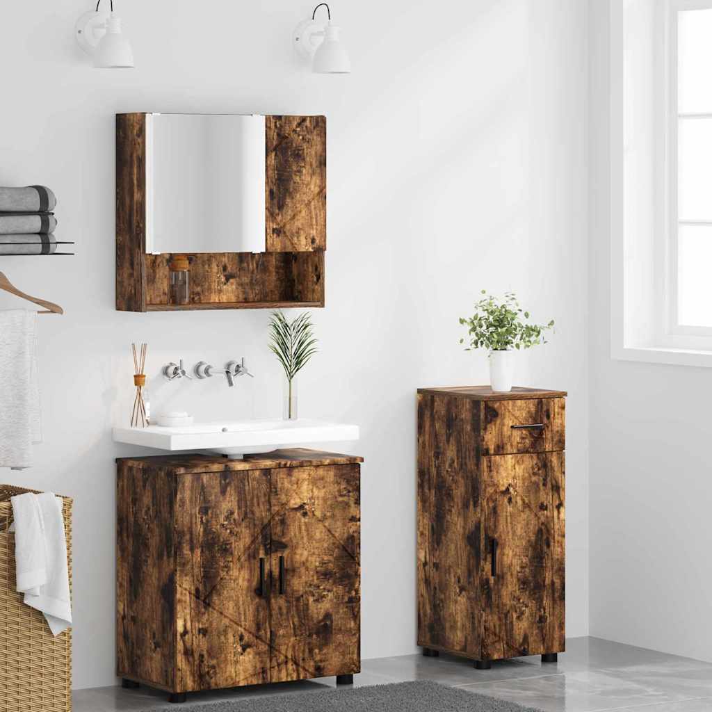 Badezimmermöbel-Set 3 stk. Geräucherte Eiche 61 x 35 x 64 cm