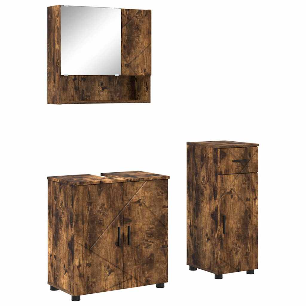 Badezimmermöbel-Set 3 stk. Geräucherte Eiche 61 x 35 x 64 cm