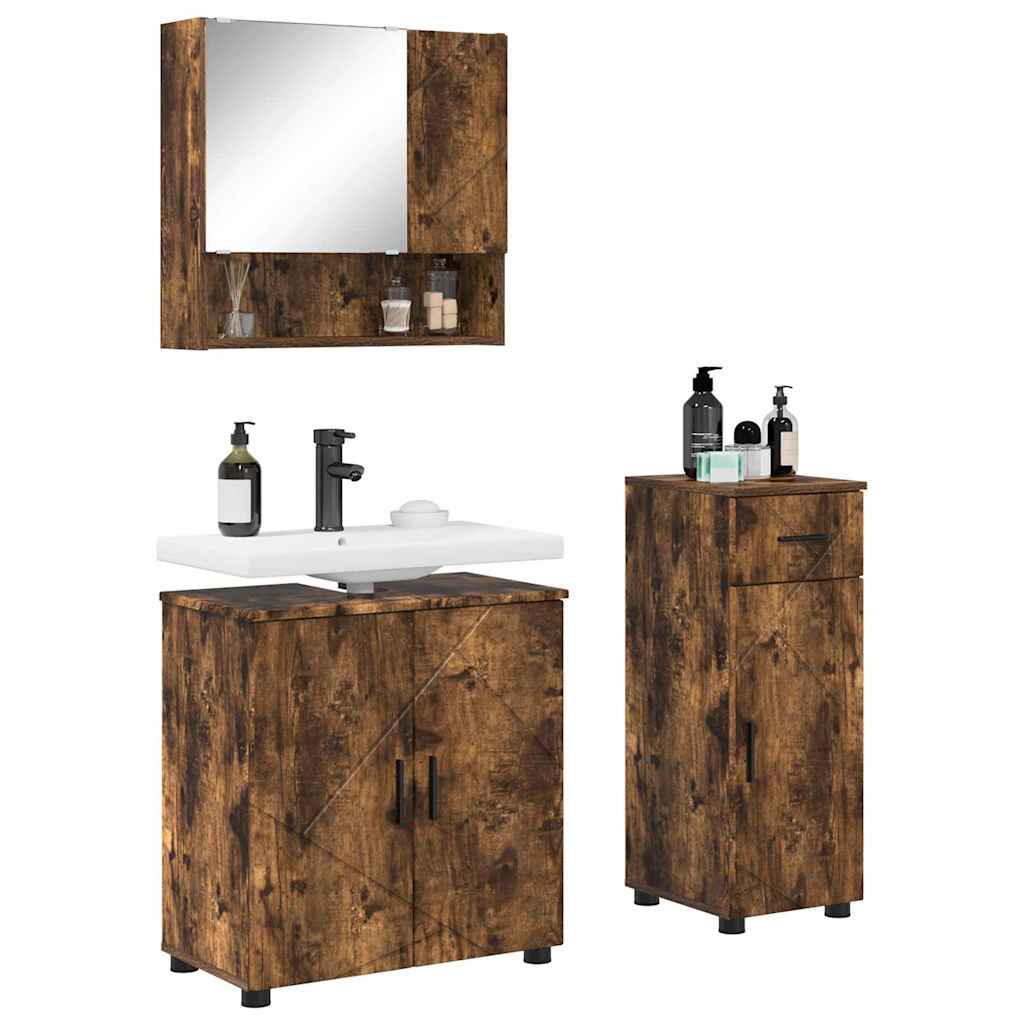 Badezimmermöbel-Set 3 stk. Geräucherte Eiche 61 x 35 x 64 cm