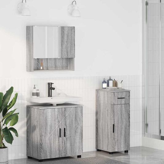 Badezimmermöbel-Set 3 stk. Graues Sonoma 61 x 35 x 64 cm