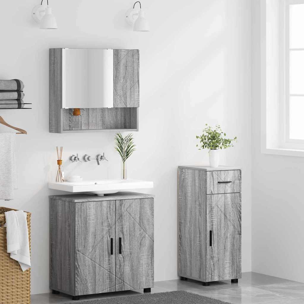 Badezimmermöbel-Set 3 stk. Graues Sonoma 61 x 35 x 64 cm
